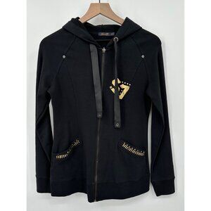 Seven7 Zip Up Hoodie Women Medium Black Gold Embellishment Logo